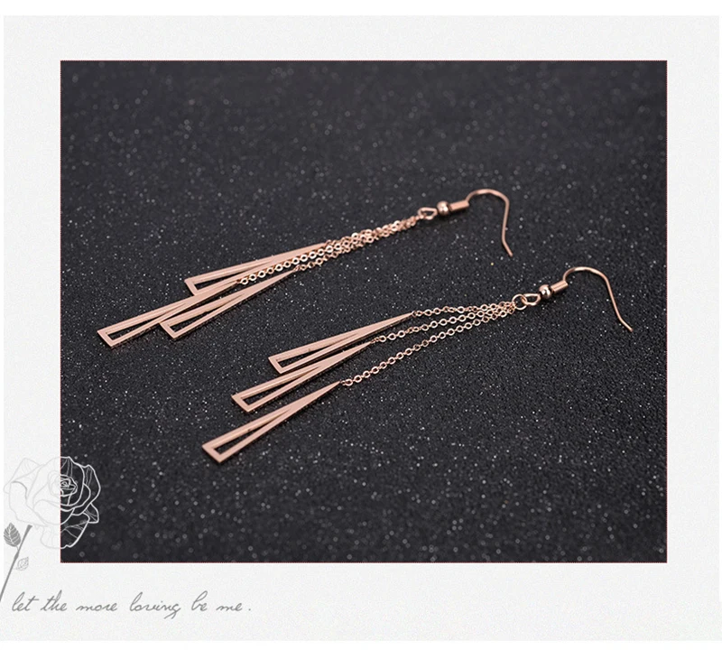 

Rose Gold Dangle Earrings for Women High Quality Stainless Steel Female Earrings Tassel Fashion Jewelry