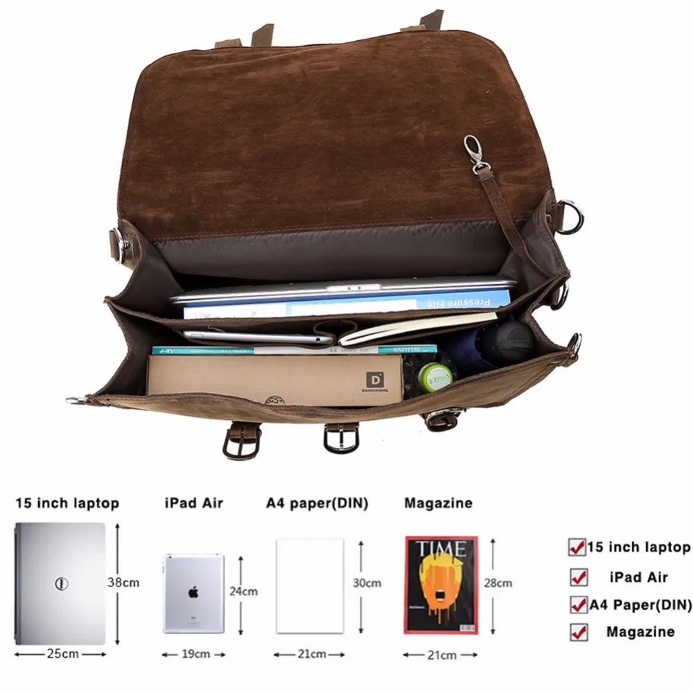 Мужская винтажная Сумка TIDING из натуральной кожи 17 дюймов сумка на плечо для