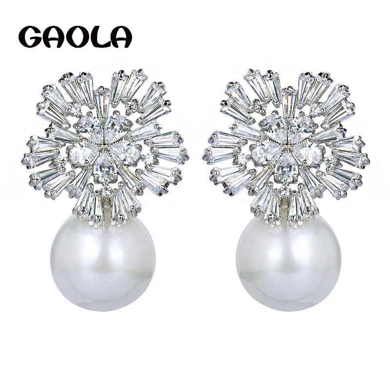 Серьги подвески с искусственным жемчугом в форме цветка|dangle earrings|fashion dangle earringspearl