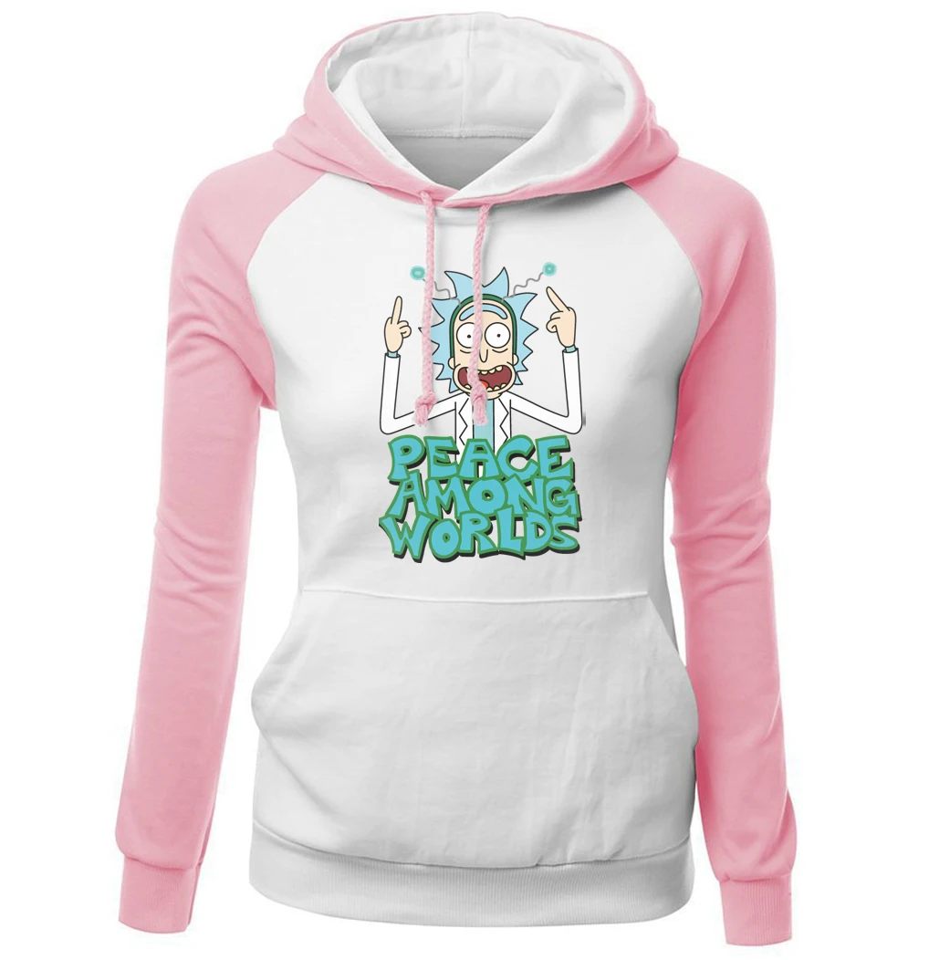 pink white Весна реглан толстовки мир среди миров Kawaii Толстовка для женщин Harajuku Kpop Толстовка Рик и Морти модная Женская худи - Цвет: pink white