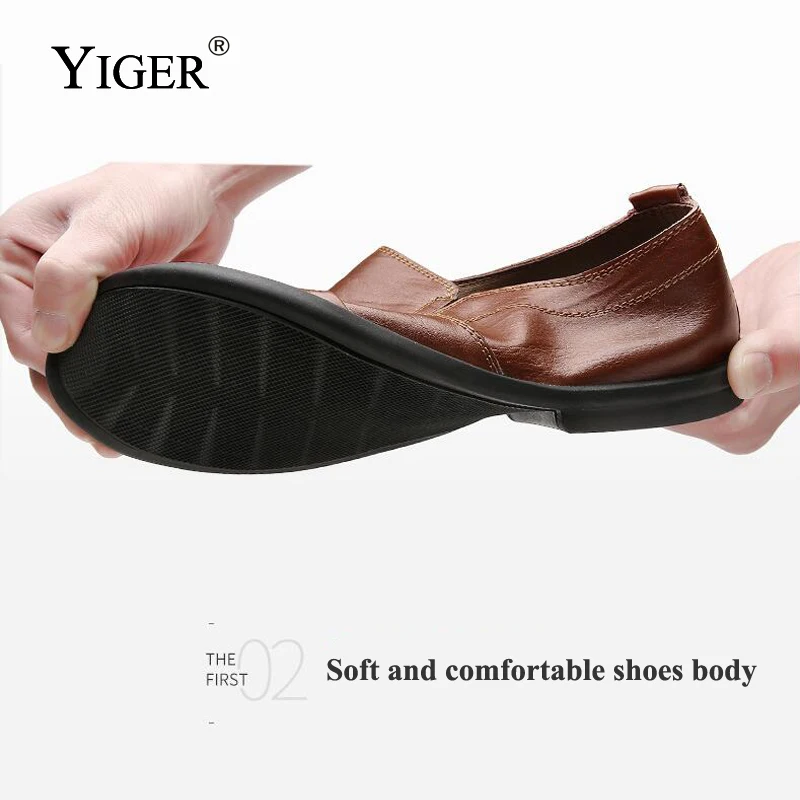 Мужские лоферы YIGER из натуральной кожи повседневные туфли без застежек цвет