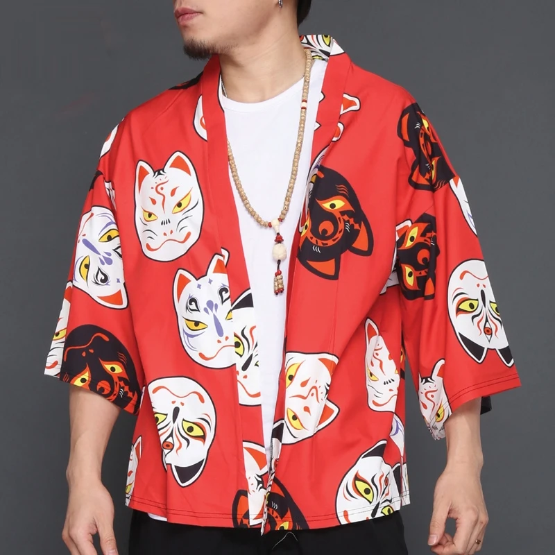 Японское кимоно yukata kimino haori кардиган мужской kimino халат для мужчин черный принт японский Топ haori японская одежда - Цвет: color1 thin