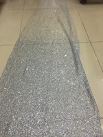 5 yards bzh0013 silver dot dobby glued sparkle glitter mesh net tulle lace fabric for sawing evening dress