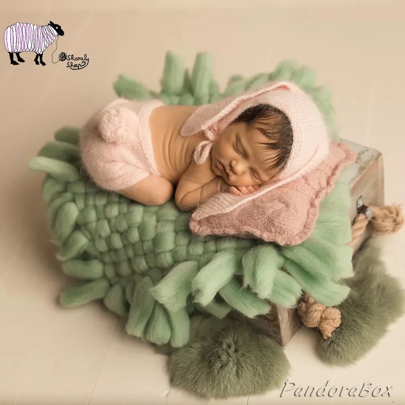 

Newborn Baby Photography Props Handmade Faux Wool Blanket Photo Shoot Basket Filler Prop bebe foto Accessories Posing Blanket