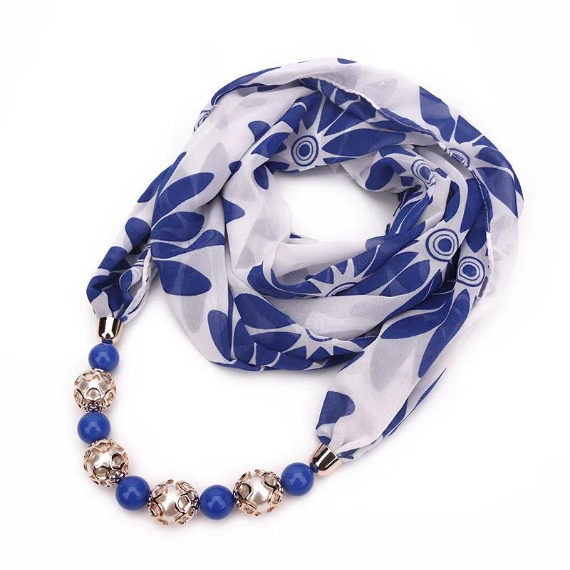 Женский шифоновый шарф ожерелье с цветочным принтом и бусинами|fashion necklace|necklace