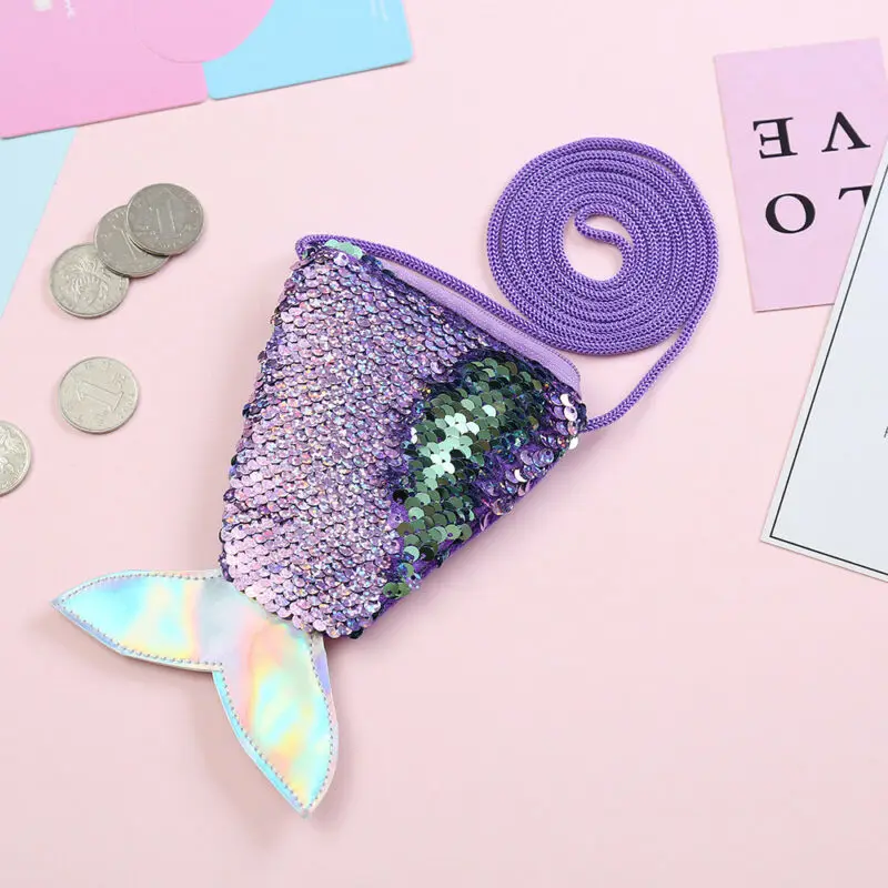 

Sequins kids Mermaid Pouch Shoulder Bag Coin Sling Purse For Girls Mermaid Tail Coin Purse Zipper Crossbody Bag Change Wallet
