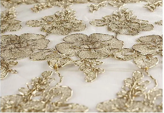 

5 yards gold cord lace fabric, retro floral lace fabric, gold alencon lace fabric MF124