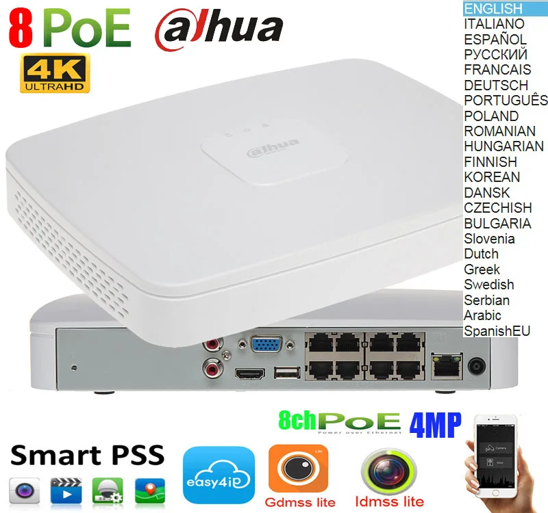 Dahua Mutila language DH 8CH POE NVR4108-8P-4ks2 комплект с 4MP ip-камерой IPC-HFW4433R-Z 2,8-12 мм цилиндрическая система видеонаблюдения CCTV
