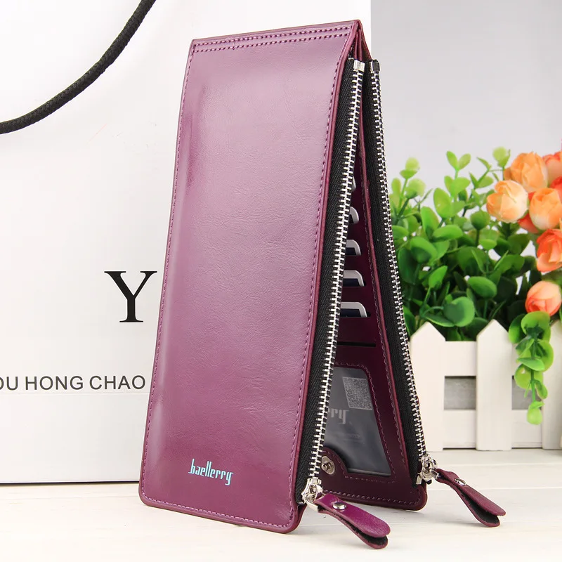 

Women's wallets Purse Business Card holder Long Zipper Phone package Cion bag Oil Wax Leather Versatility Lady Clutch Girls gift