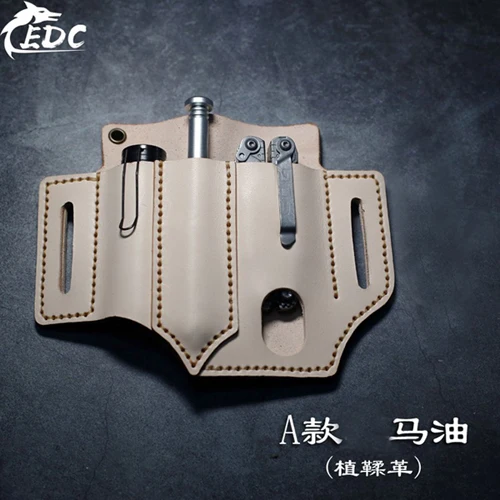 A Vegetable tanned Первый слой воловья кожа EDC поясная кобура Многофункциональная портативная сумка для хранения кожаных товаров для хранения инструментов много цветов на выбор - Цвет: A Vegetable tanned
