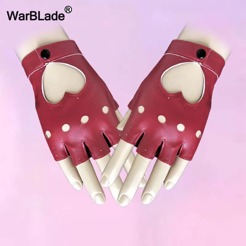 

WarBLade High Quality Women Leather Gloves Fashion Fingerless Star Hollow Gloves Party Show Breathable Half Finger Mittens Women