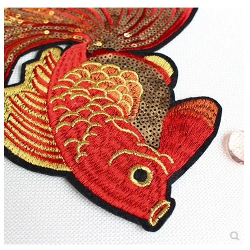 

New Goldfish Sequined Stripes Cowboy Style Applique Badge Embroidered DIY Accessories Cloth Patches Hand Sewing On 5PCS For Sale