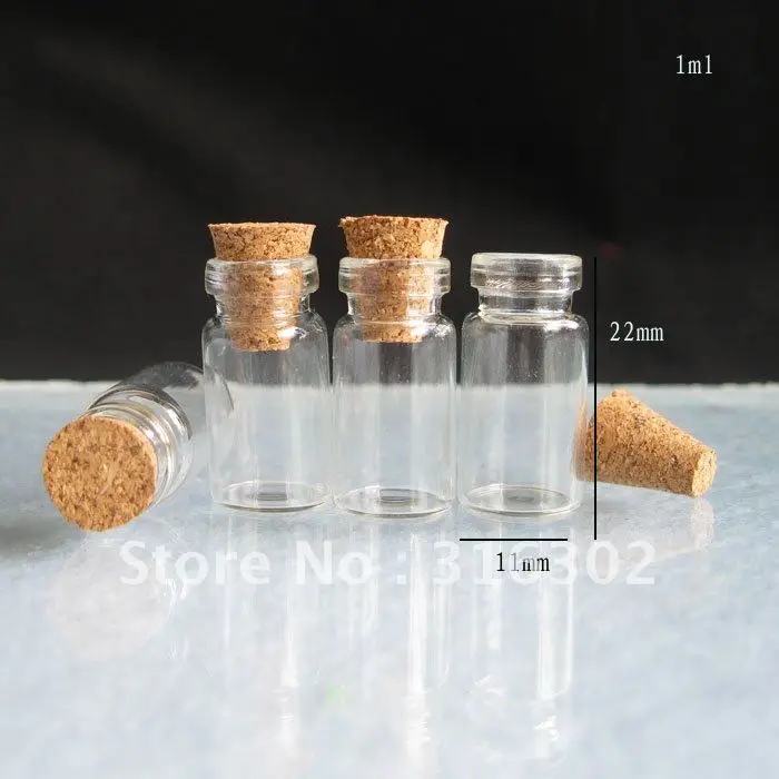 500pcs  1M Clear Glass Bottle with Wood Cork, Cork bottle, Sample vial, small Glass Vial More sizes are available