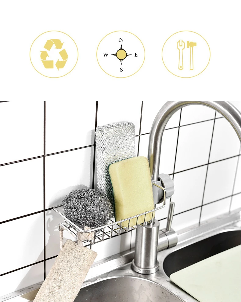 New Stainless Steel Faucet Rack Sink Drain Household Dish Cloth Sponge Storage Pool Storage Rack Finishing Rack Kitchen Supplies