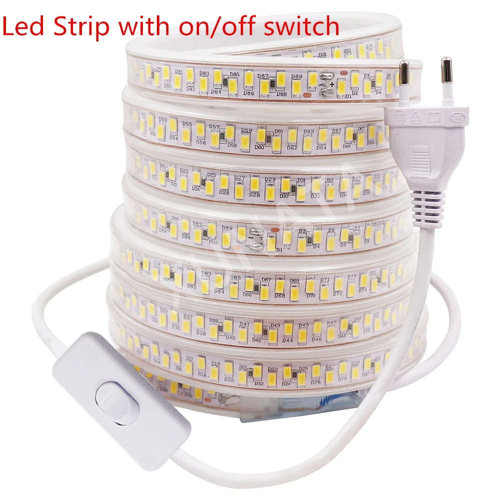 

AC 220V Светодиодная лента с регулируемой яркостью SMD 5730 супер яркая светодиодная лента Водонепроницаемая 180 светодиодов/м гибкая светодиодна...