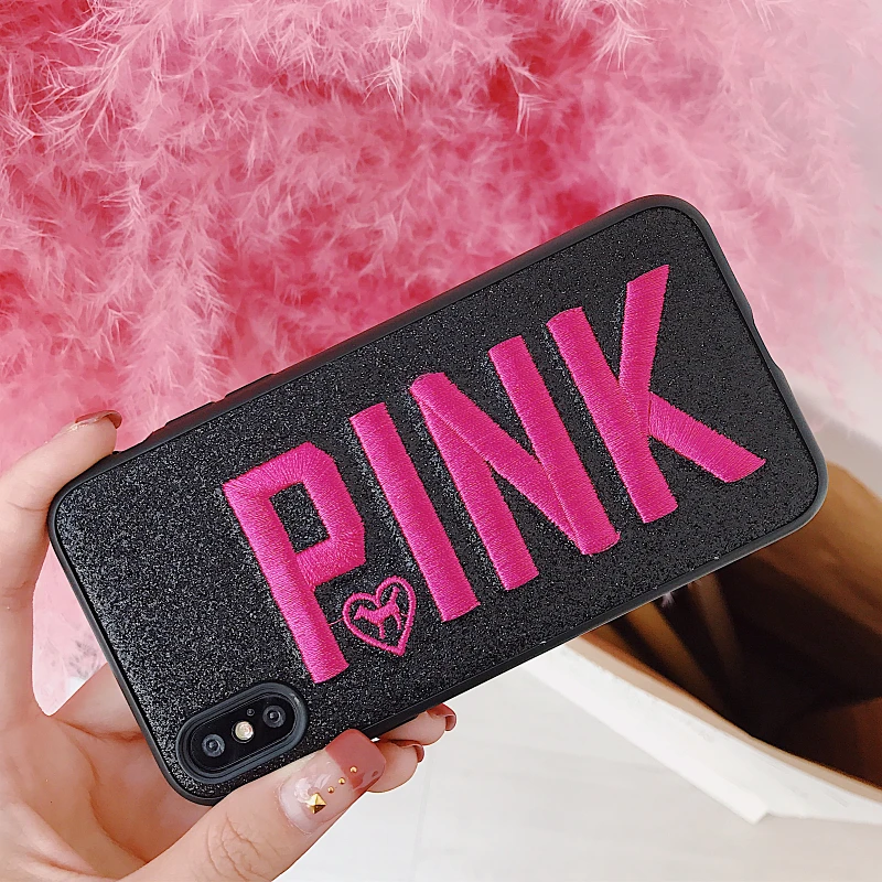 Роскошные 3D вышивка VS PINK Блестящий сверкающий мягкий чехол для iphone 5 6 S 7 8 plus X XR XS
