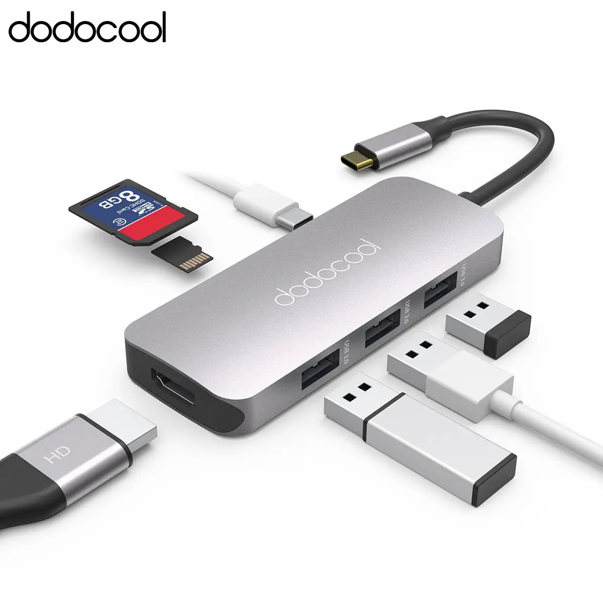 Dodocool 7-в-1 многофункциональный USB-C концентратор с 4K HD Выход SD/TF PD зарядки с 3 портами(стандарт 3,0 Порты для MacBook Pro и многое другое