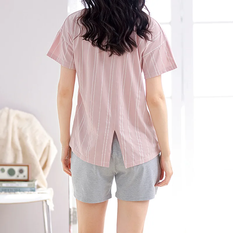 Новинка 2018 г. домашняя одежда милые полосатые пижамы Для женщин разрез сзади