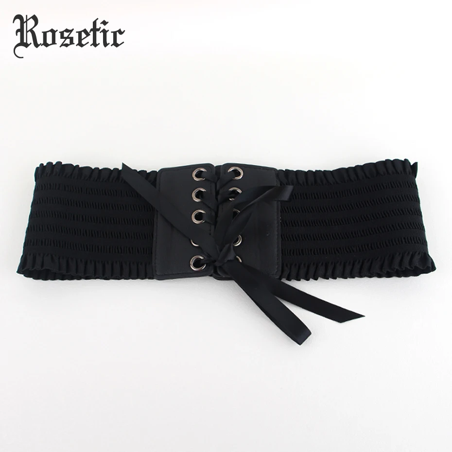 Rosetic, готический женский пояс, черная лента, на шнуровке, эластичная кожа, пэчворк, с рюшами, широкие ремни, модные, тонкие, готические аксессуары