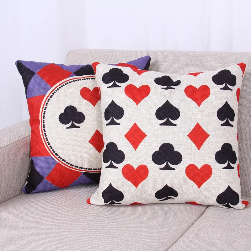 New Poker Design Throw Decorative Cotton Linen Pillow Case Cushion Hot Sale | Дом и сад