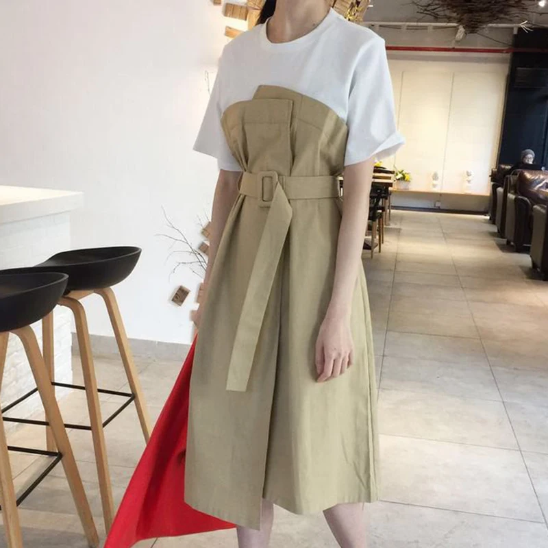 Женское платье с поясом TWOTWINSTYLE Летнее Длинное коротким рукавом рюшами и высокой