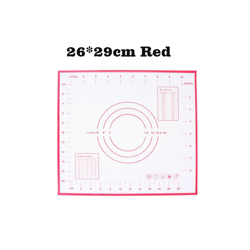 26x29cm Red Силиконовый коврик для выпечки антипригарный коврик для раскатки теста высокое качество кондитерский коврик для замеса теста кухонные аксессуары - Цвет: 26x29cm Red