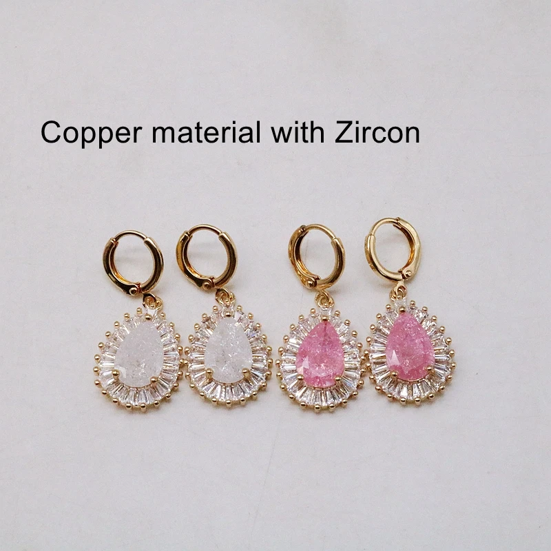 Изысканные серьги медный материал кубический цирконий кристалл Розовый