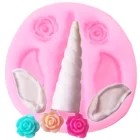 3D Рог единорога уши силиконовая форма роза цветок помадки формы кекс Топпер торт украшения инструменты шоколад конфеты глина форма