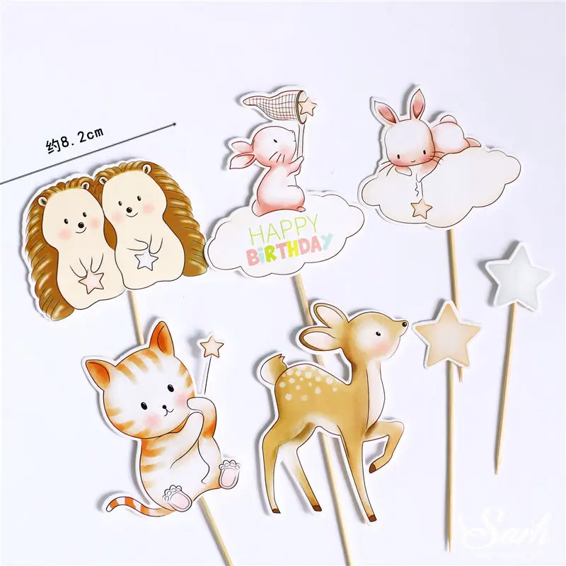 Animals toppers set Детские украшения в виде динозавра, свинг-лист, струны, войлок, дерево, торт, топперы для детей, день рождения, Валентина, вечерние принадлежности, для выпечки, милые подарки - Цвет: Animals toppers set