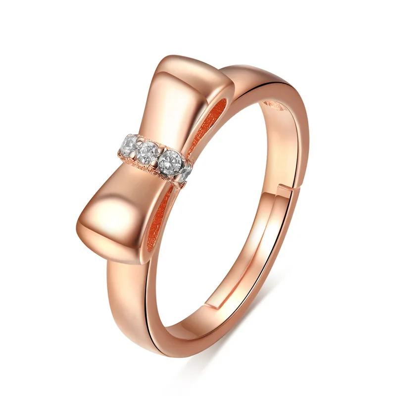 Стерлингового Серебра 925 Кольца Бантом Регулируемое Кольцо Роуз Позолоченные &amp