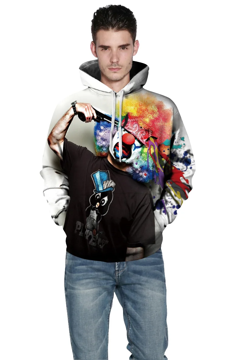 

Casual Style Clown Magic Show Digital Printed Men&Women Hooded Sweatershirt Fitness Autumn Warm Short Tops with long Sleeve