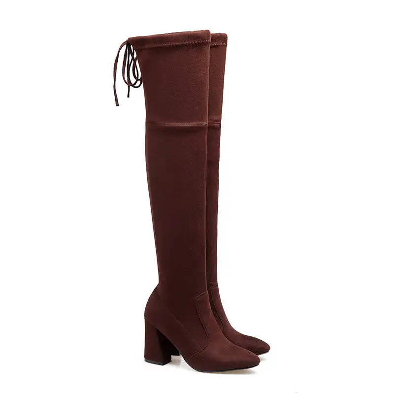 

MORAZORA 2021 Newest thigh high boots pointed toe flock autumn winter boots women solid color high heels over the knee boots
