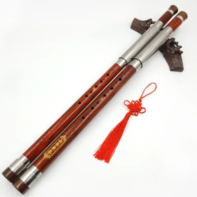 Chinese Traditional Professional Bamboo Bawu Dual-Pipe Ba Wu Flute With Case Rosewood enlarge