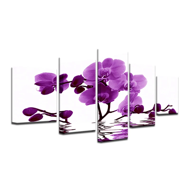 5 Panels Canvas Painting Purple Orchid Flowers Poster Print Modern Room Home Decor Wall Artwork Drop Shipping | Дом и сад