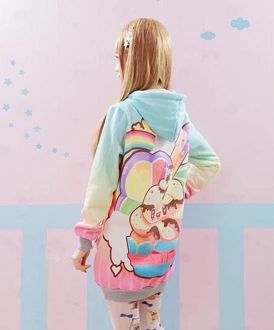 Женские толстовки в японском стиле Харадзюку милые свитшоты с капюшоном Зимние