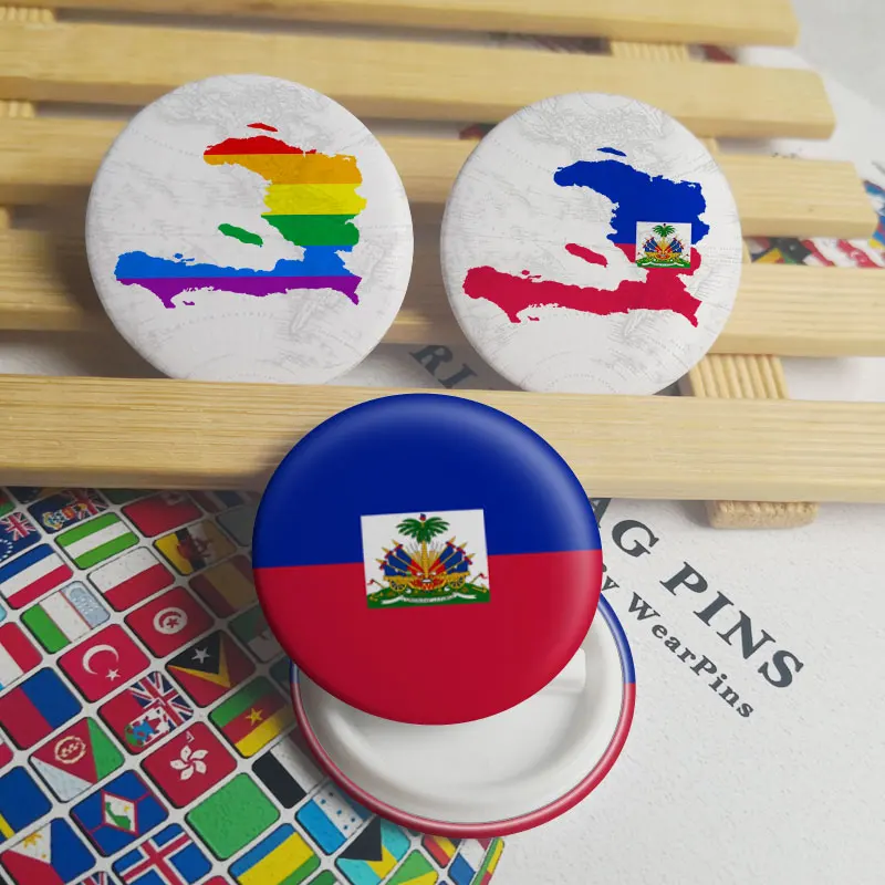 Haiti флаг карта Олово Кнопки булавки ЛГБТ гей радуга фестиваль Прайд оловянные