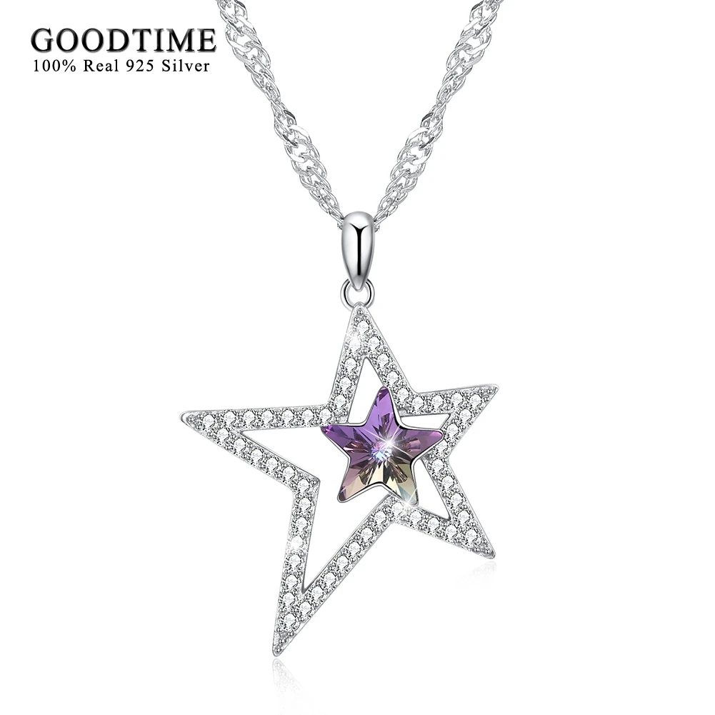 

Pure 925 Sterling Silver Dazzling Stars Pendant Necklaces For Women S925 Silver Jewelry Big Star Crystal Necklaces Lover Gifts