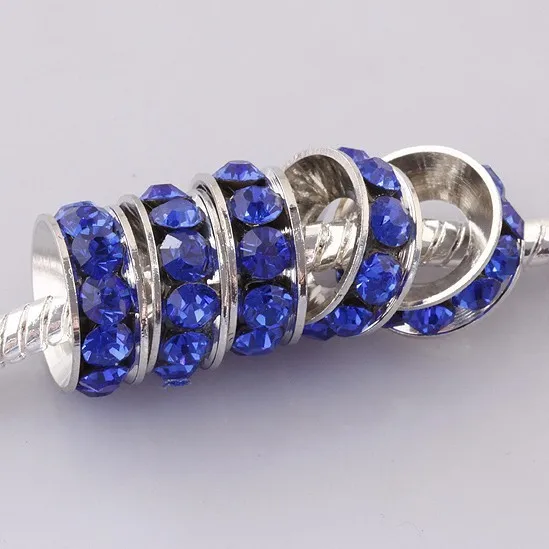 

Free Shipping Wholesale18KGP 10MM Blue CZ Crystal Wheel Charm Big Hole Spacer Loose Beads