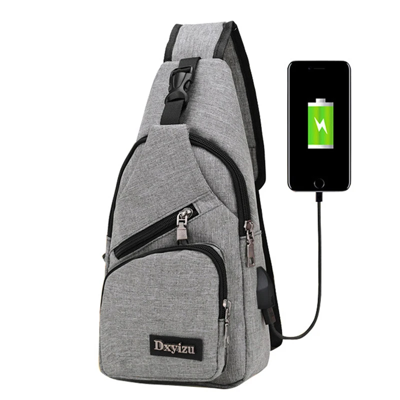 Мужская сумка через плечо с usb зарядкой повседневная дорожная нагрудная для