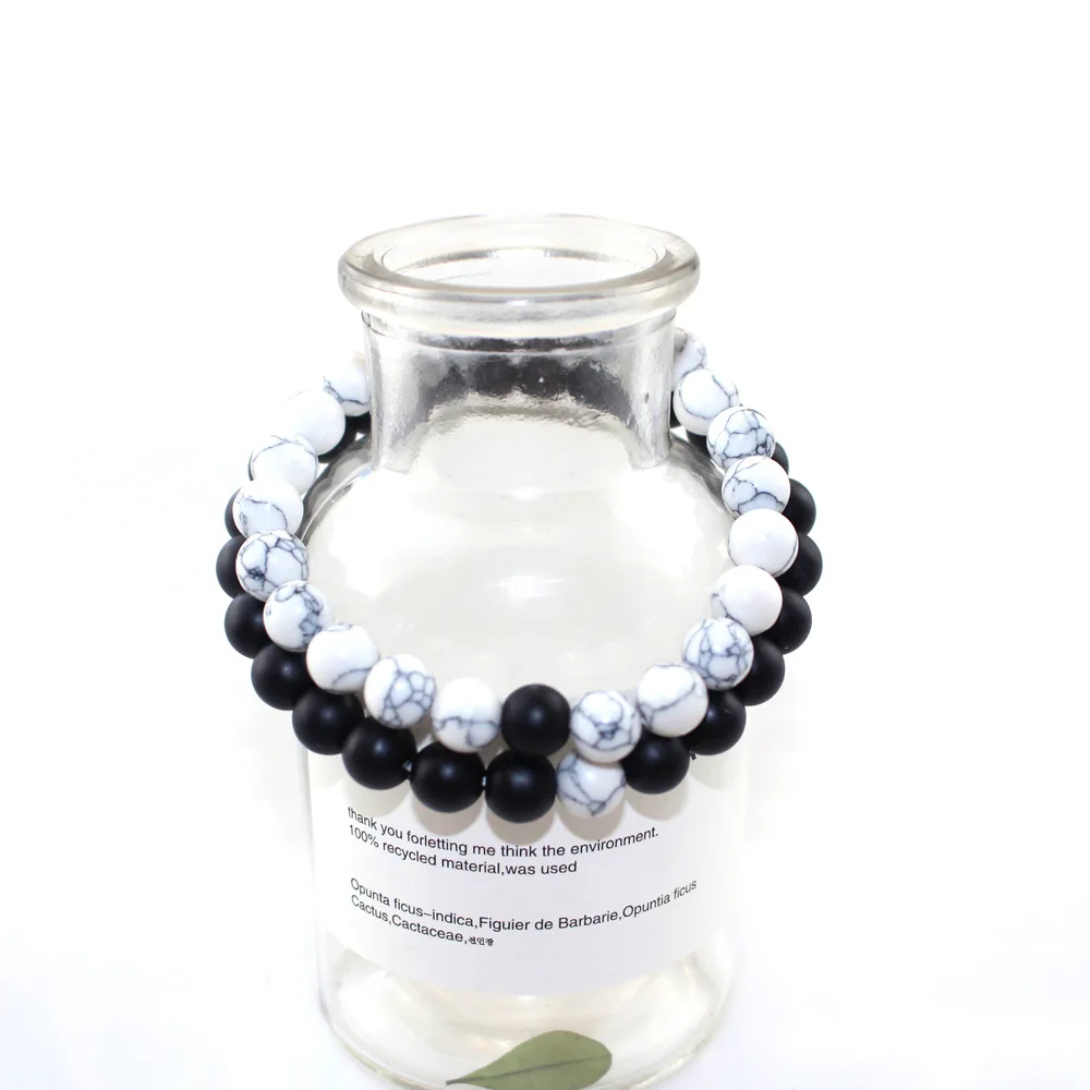 Модный браслет из бисера 8 мм матовый черный натуральный белый Комбинированный