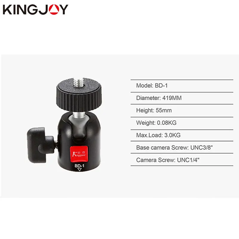 Официальная фотография штатива KINGJOY Стандартная Алюминиевая Мини-головка с