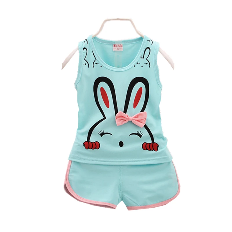 

New Children Cotton Clothing Suits Cartoon Cute Bunny Baby Boys Girls Vest Short 2 Pcs/sets Summer Kids Casual Outfit Tracksuit