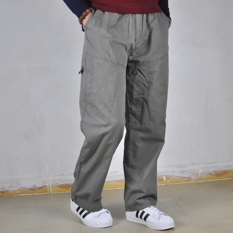 

Plus size men cargo pants M-6XL 5xl Elastic Waist trousers male long trousers cotton straight Military Multiple pockets pants