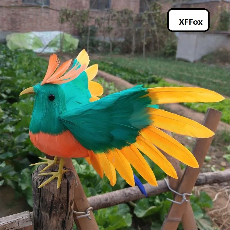 

new simulation green&orange Bird model foam&feather real life wings bird doll gift about 22cm xf1163