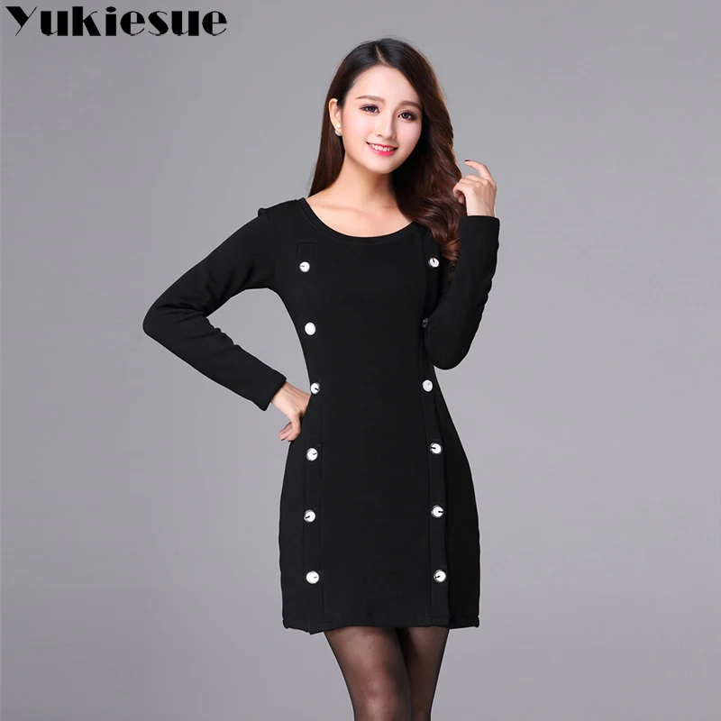 OL офисное платье для женщин 2018 зимнее теплое флисовое с длинным рукавом на