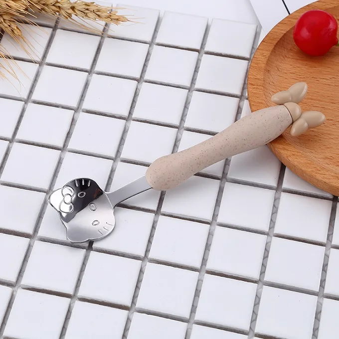Kids Cute Fork Spoon Mouse Palm Shape Cutlery Baby Food Feeding Tableware Toddler Dinnerware Portable Utensil Feeding Training - Цвет: Beige spoon