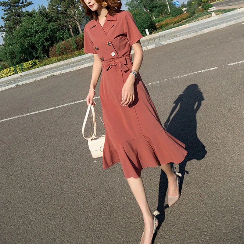 Платье PERHAPS U женское с коротким рукавом двубортное летнее вырезом на воротнике