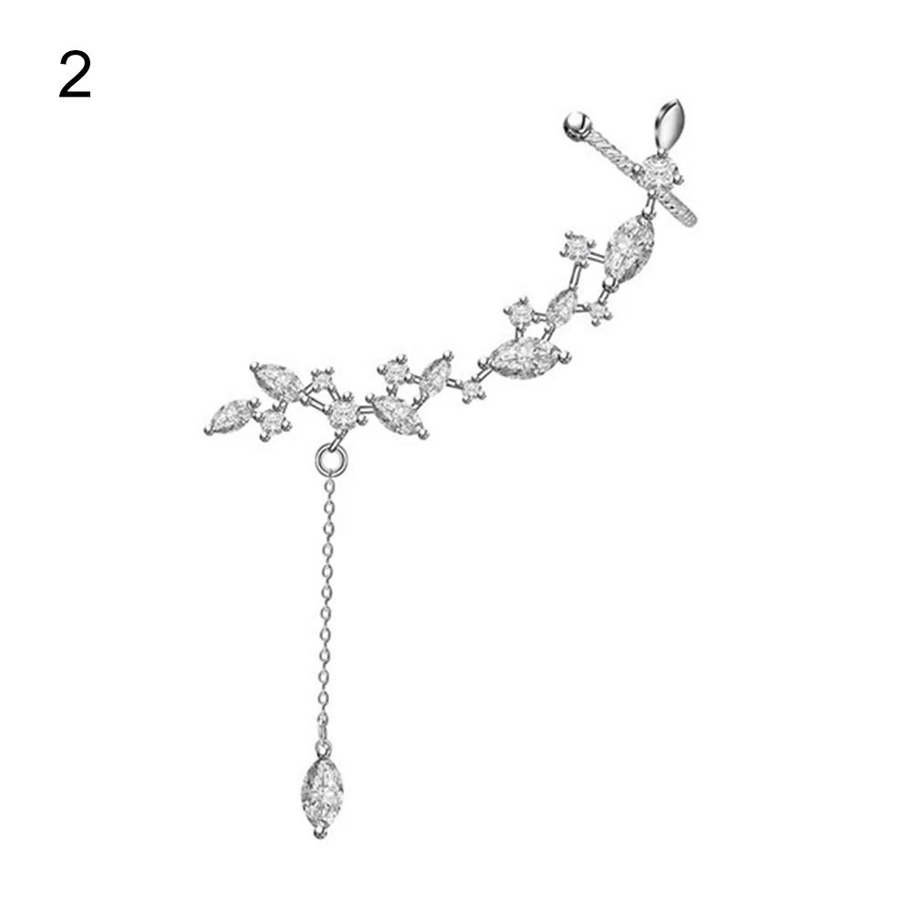 Shiny Rhinestone Inlay Flower Ear Jacket Cuff Clip Earrings Women | Украшения и аксессуары
