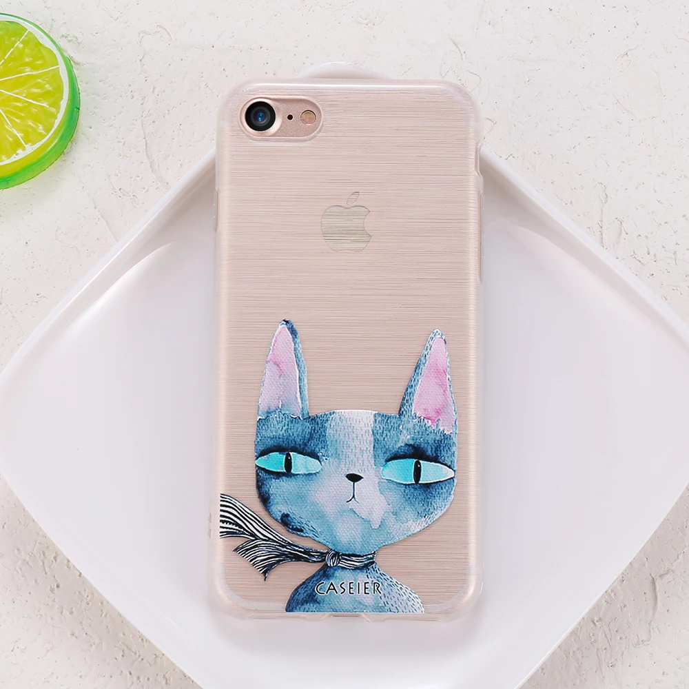 Чехол для телефона CASEIER с рисунком кота iPhone X 6 6S 7 8 Plus мягкий силиконовый чехол 5 5S SE