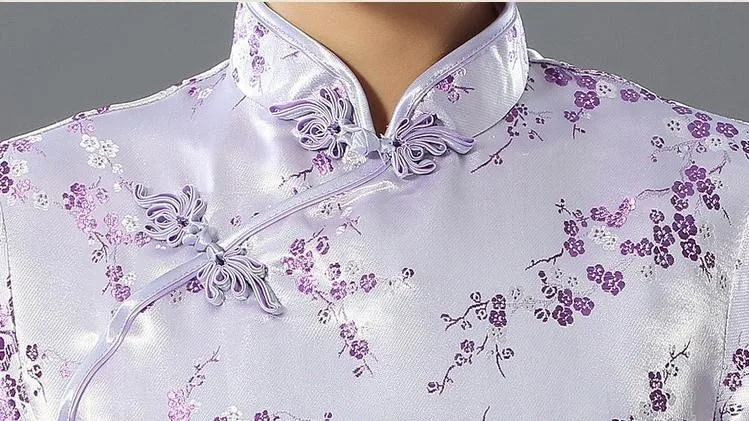 Женское атласное платье Ципао темно синего цвета традиционное китайское длинное